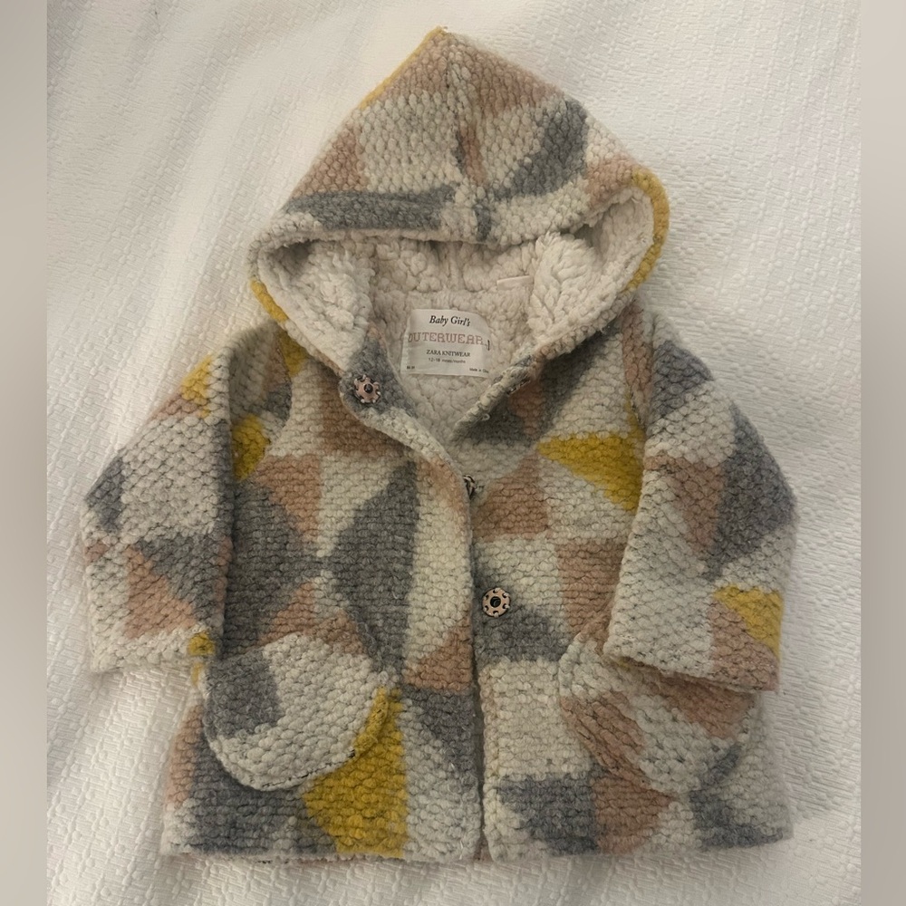 Zara Kids Geometric Coat Jacket - Cream, Gray, Yellow - 12-18 mos